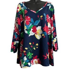 The Pioneer Woman T Shirt Womens Size XXXL Navy Blue Floral V Neck 3/4 Sleeve